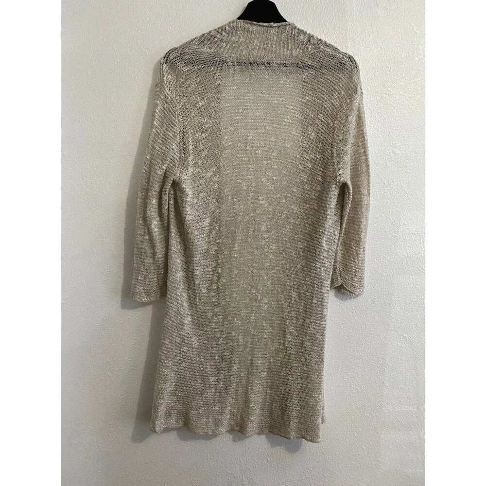 Eileen Fisher L Crochet Long Open Front Cardigan Boho Bohemian Minimalist D25 - Picture 3 of 6